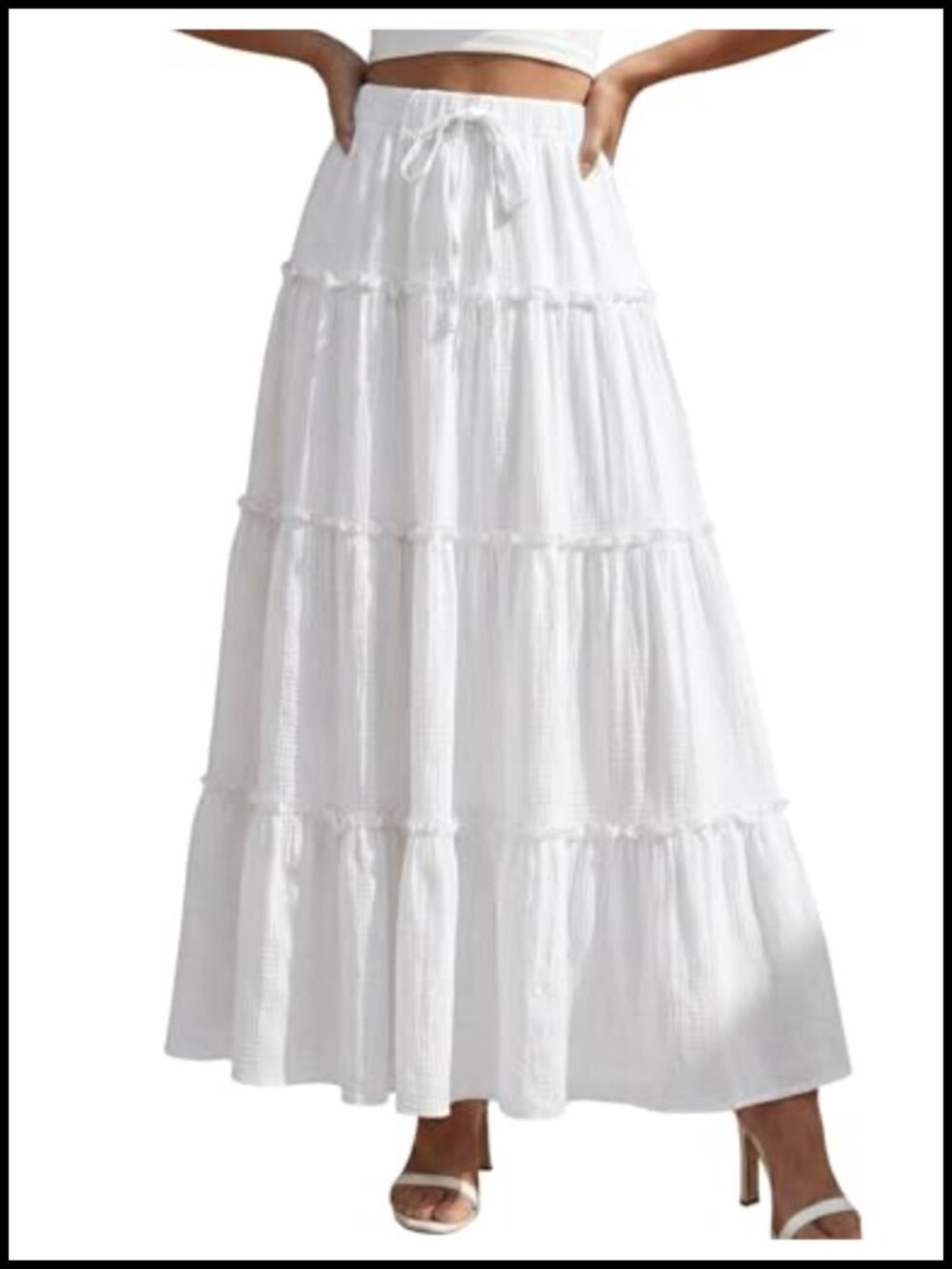 Flowy Tiered Ruffle A-Line Maxi Skirt High Waisted Boho Beach Vacation Long - Picture 1 of 6